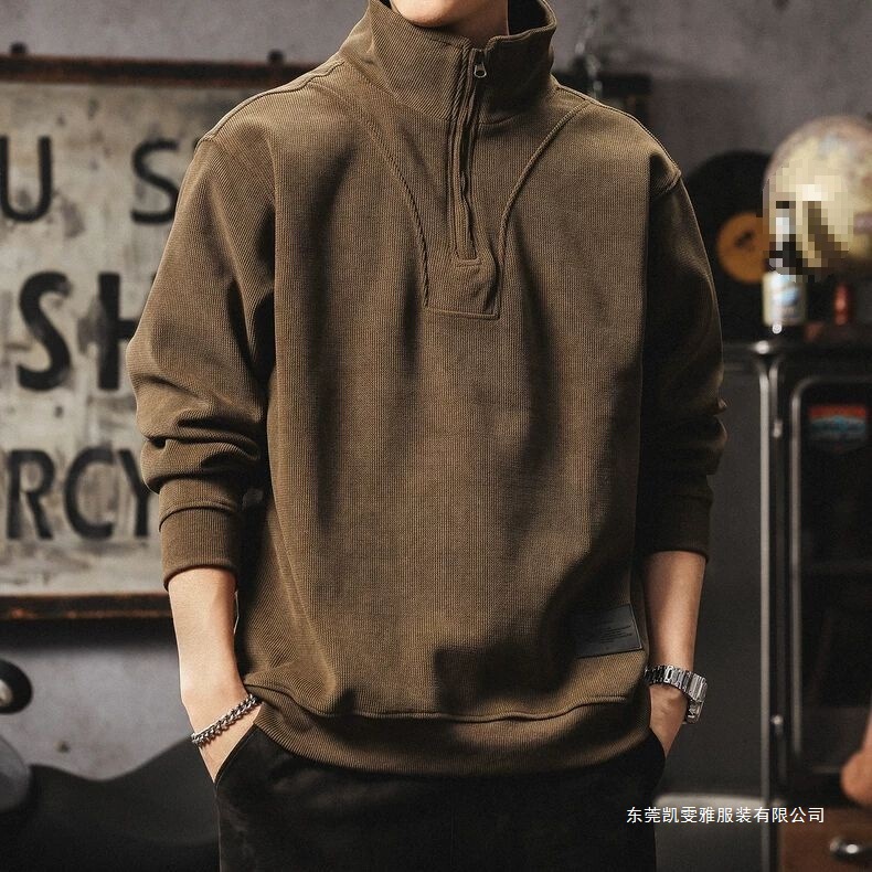 Autumn and Winter Corduroy Sweatshirt for Men, Heavyweight Stand-Up Collar Half-Zip Top, American Retro Loose Men's Jacket, Trendy Black Autumn and Winter Corduroy Sweatshirt for Men, Heavyweight Stand-Up Collar Half-Zip Top, American Retro Loose Men's Jacket, Trendy Black