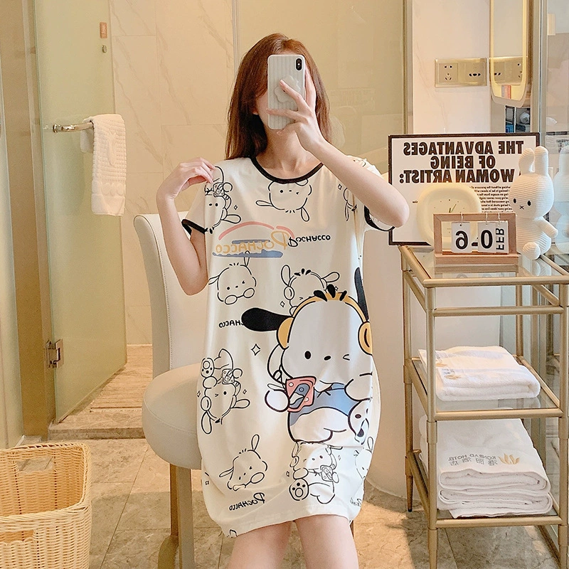 Пижама, тонкая брендовая юбка для отдыха, с коротким рукавом, oversize