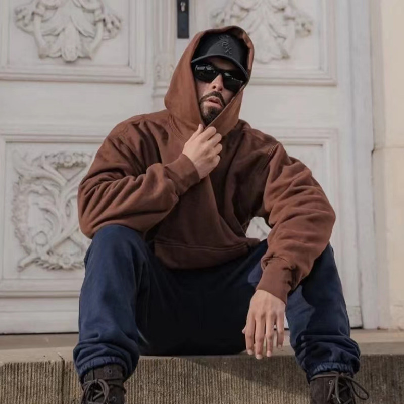 Kanye American-Style Double-Layer Hooded Sweatshirt Trendy Heavyweight Fleece Pullover 540g Sports Top