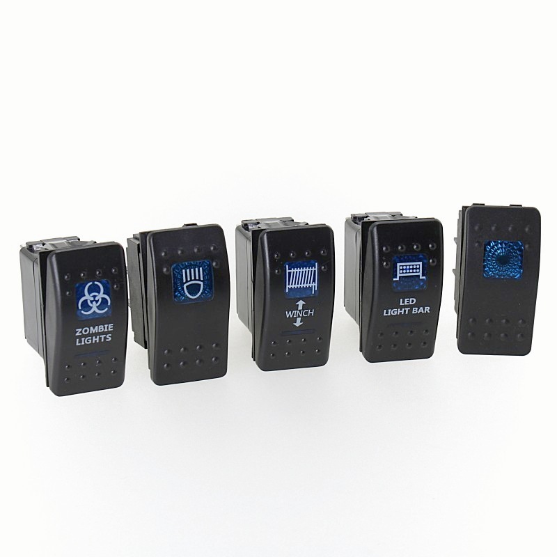 12V/24V游艇房车改装开关LED船型拨动开关ON-OFF 5脚双灯翘板开关