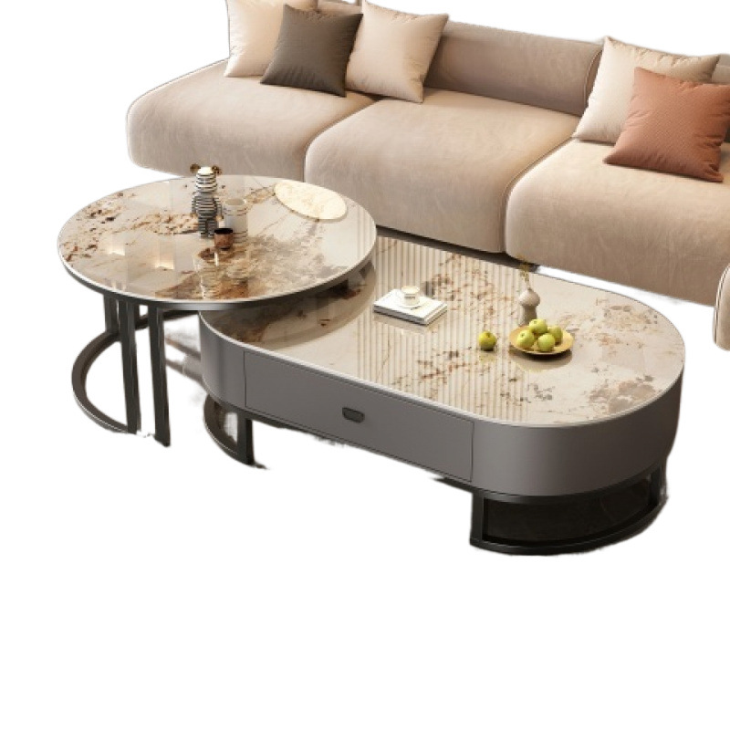 Mesa de té de tabla de roca, sala de estar doméstica de lujo ligero y moderno 2025, nueva combinación de mesa de té ovalada simple de tipo pequeño