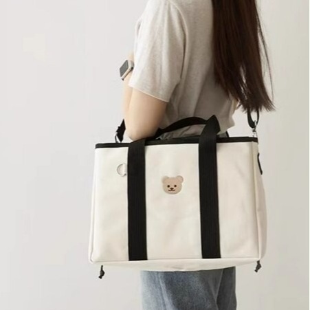 Korean Instagram Mommy Bag Cartoon Bear Mother Bag Canvas Portable Lightweight Multifunctional Handbag Baby Carrier
