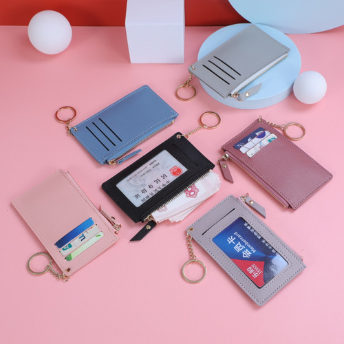 Korean style zipper women's multi-card slot coin purse multi-function card holder bank card PU bus card holder candy color