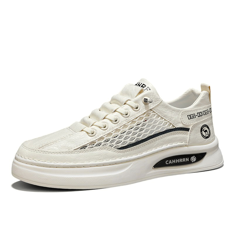 Zapatos de hombre de primavera y verano, zapatos de tablero de tela de malla transpirable, zapatos blancos para jóvenes estudiantes, zapatos deportivos de ocio para hombres, nuevo estilo 2025