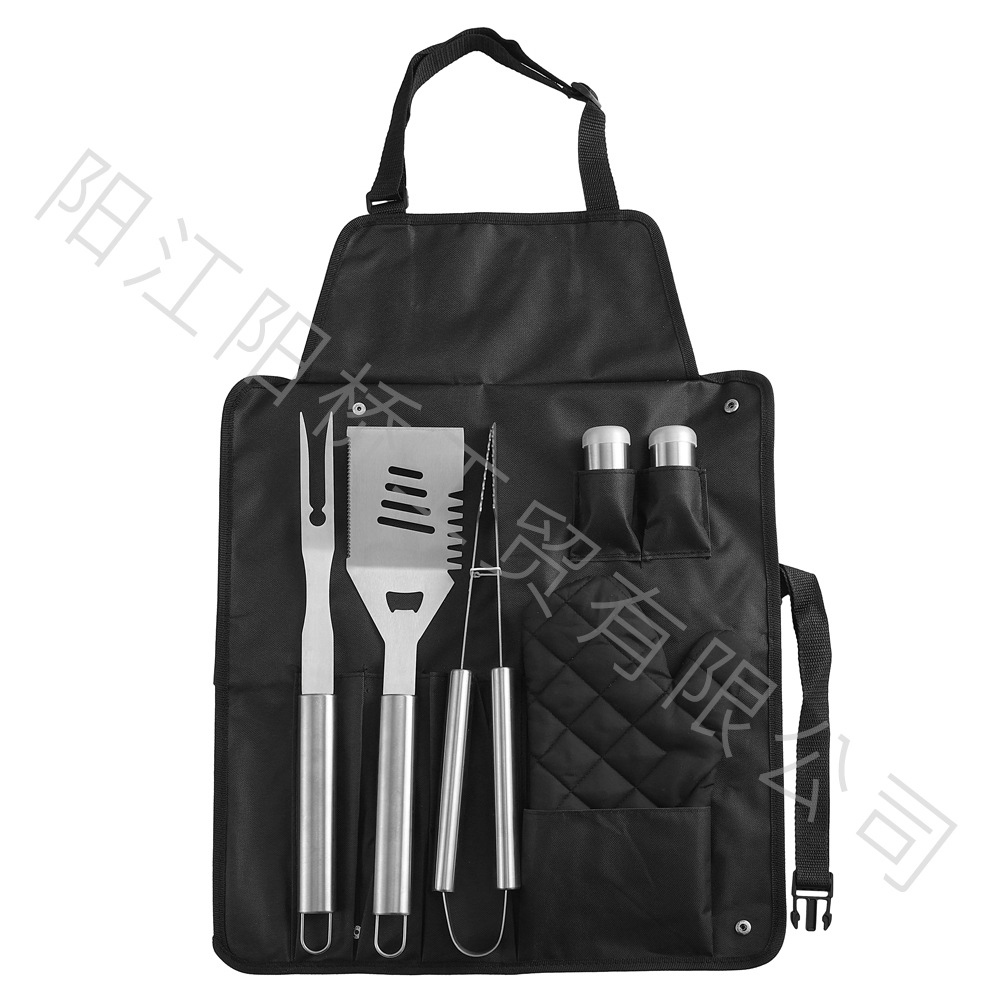 Fabricante de stock herramientas de barbacoa para acampar al aire libre BBQ clip de pala bolsa de falda mango de plástico de acero inoxidable juego de utensilios para hornear