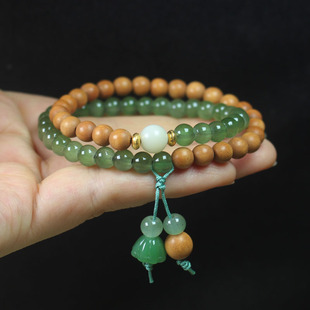 Sandalwood 6mm double bracelet bracelet green lotus style men's and women's literary play beads beads wholesale