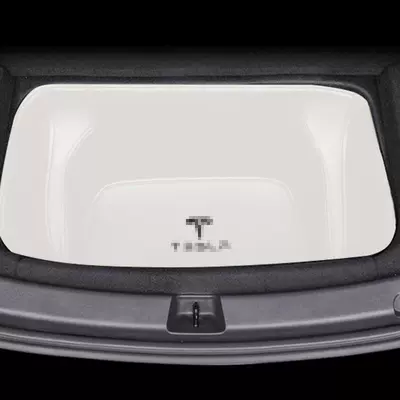 Tesla Model Y/3 Front and Rear, Trunk Mat - front-trunk-mat-1-piece-of-original-car-white-tesla-model-3-take-a-photo-of-the-car-nameplate