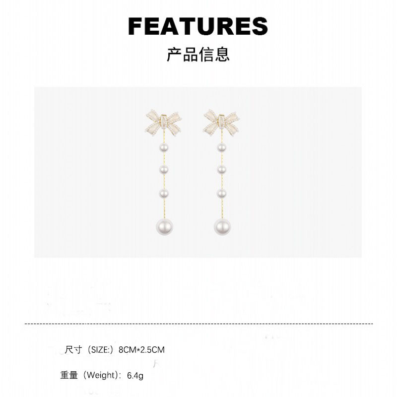 2021 New High-end Atmosphere Long Two-wear Dripping Retro Bow Pearl Earrings display picture 1