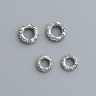 S925 silver retro old pattern ring DIY rope bracelet auspicious cloud pattern closed ring bead jewelry accessories