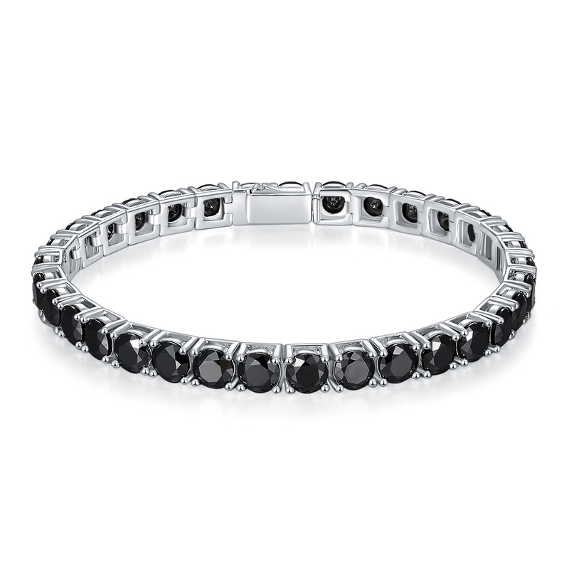 Hip hop classic four-claw 30 minutes 50 minutes 1 karat full circle black Moussaint diamond 925 silver tennis bracelet through drill pen