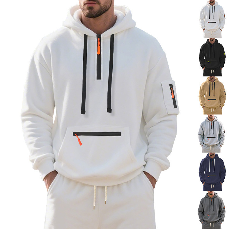 Men's Hooded Sweatshirt, Autumn and Winter Fleece-Lined, Warm Fleece Pullover, Loose Sports Casual Jacket, Trendy and Versatile