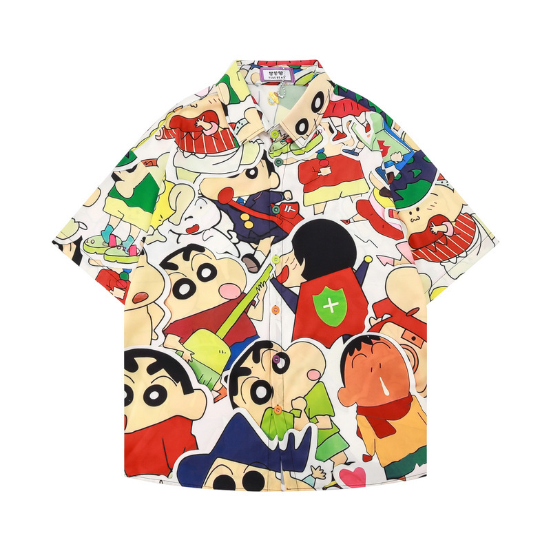 Chao Shen's Casual Cartoon Short-sleeved Florescent Shirt Crayon New Friend Fun Cute Girl Sweet Loose Cardigan