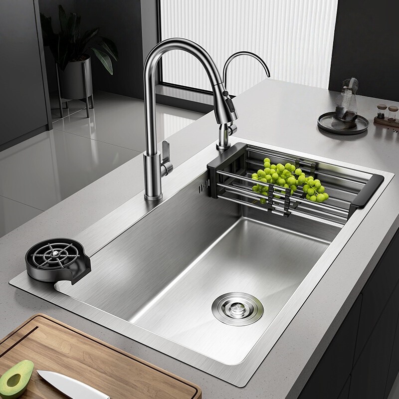 304 Stainless Steel Sink, Large Single Bowl, Thickened Vegetable Washing Basin, Kitchen Household Sink, Dishwashing Sink, Undermount Sink, Abovemount Sink