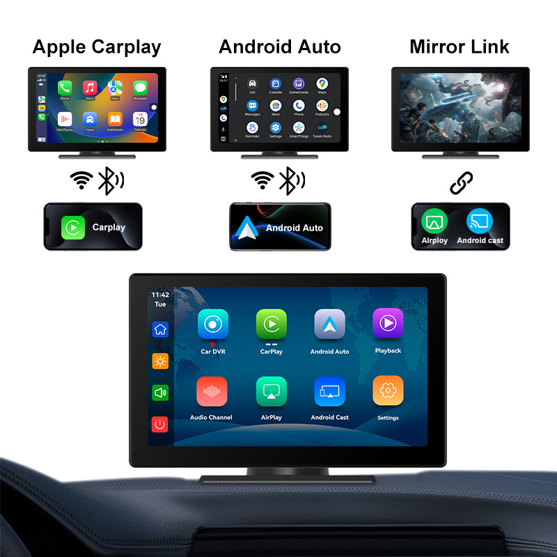 Nuevo producto de 9 pulgadas pantalla de control central portátil inalámbrico CARPLAY navegación Android Auto / 4k registro de conducción