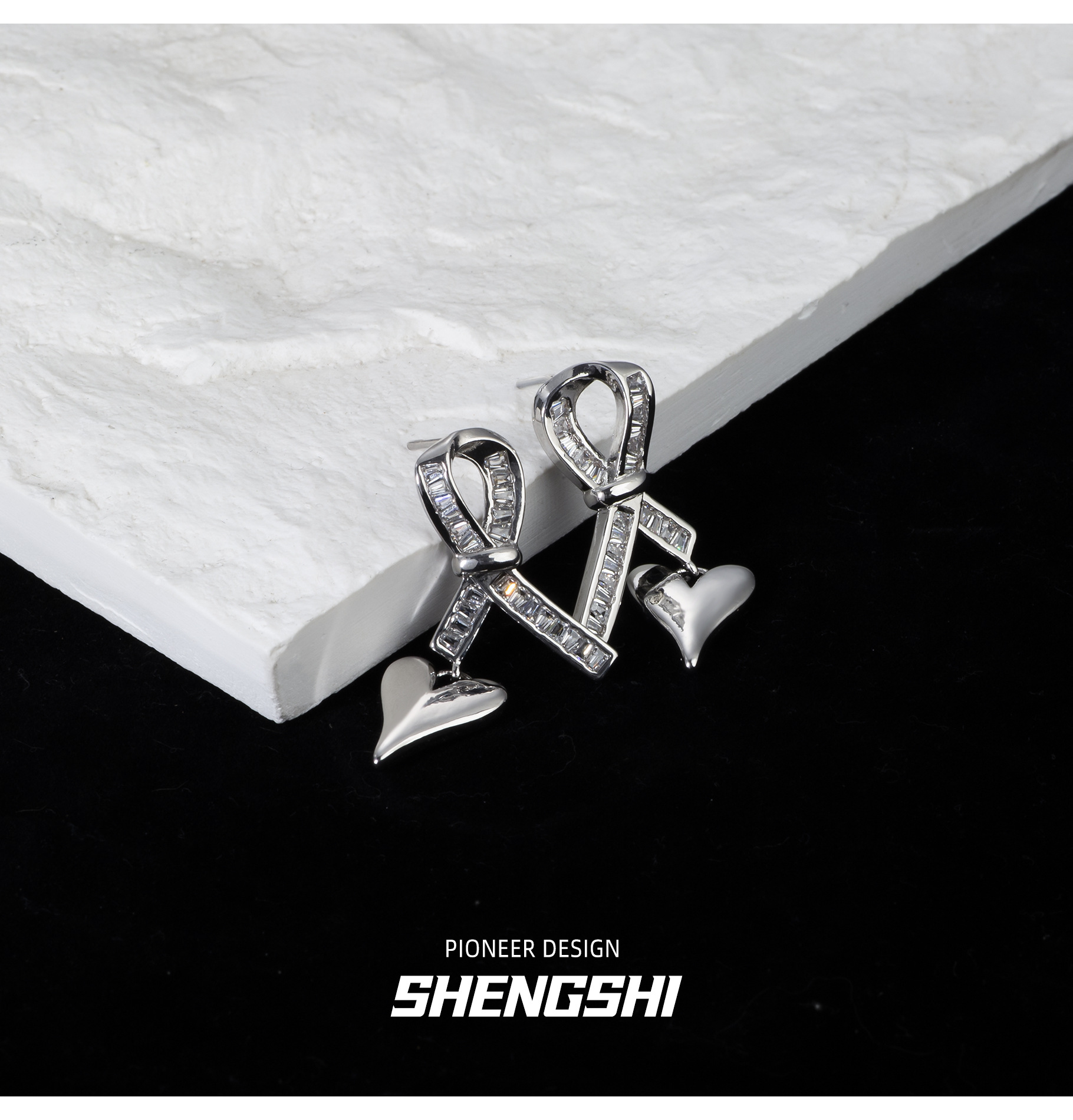 1 Pair Quantity 1 Pair Simple Style Commute Heart Shape Bow Knot Inlay Copper Zircon Drop Earrings