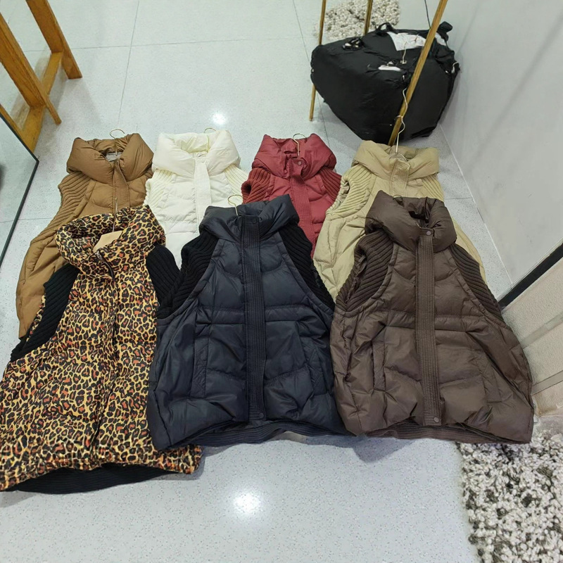 Cross-border autumn and winter New hooded down jacket vest women's Korean-style outer wear knitted stitching European white duck down coat fashion