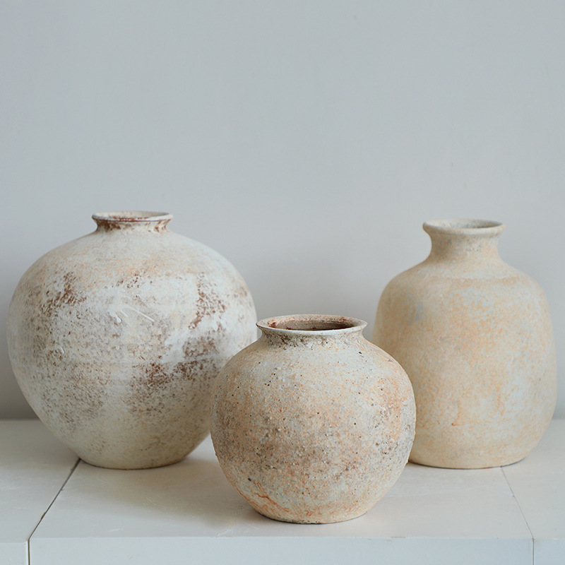 Jingdezhen vasos de cerámica retrógrados nostálgicos hechos a mano hoteles residenciales flores de viento tranquilo arreglos de flores Zen adornos vasijas de cerámica gruesa