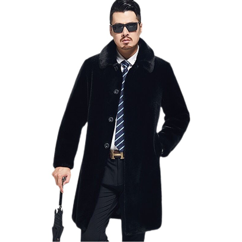 Wholesale Imitation Mink Coat Men's Mid-Length Mink Fur Coat Hooded Middle-Aged Fur Swan Detachable