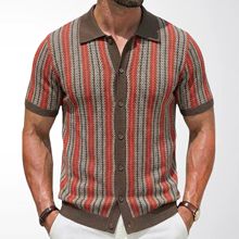 欧美外贸男士高端短袖针织衫夏季新款条纹提花商务Polo衫潮SY0116