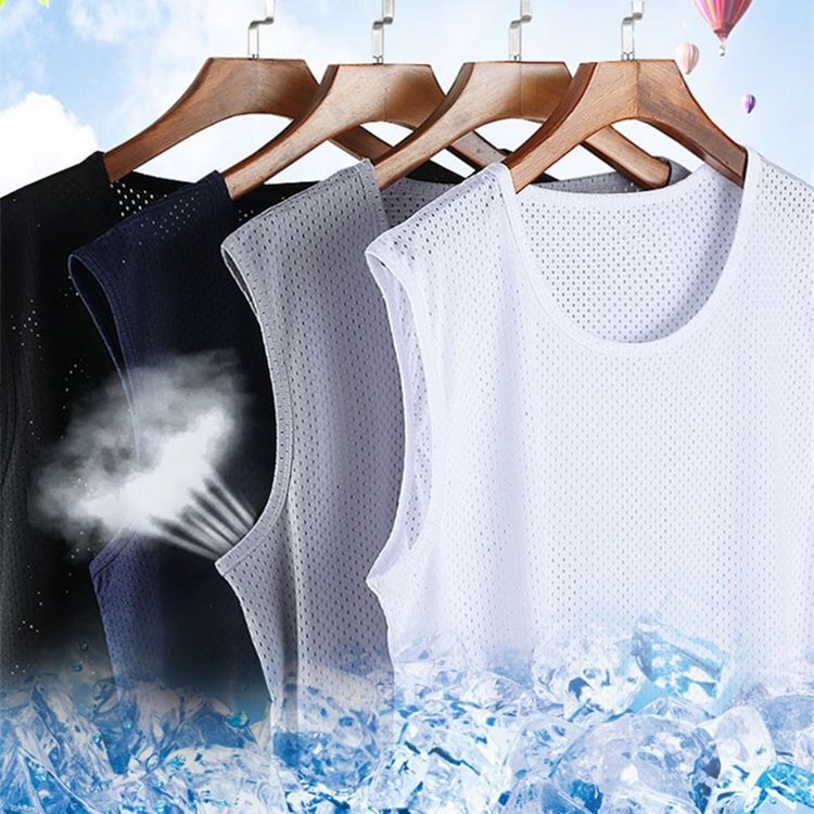 Chaleco de malla hombre deportivo ventilado hueco hielo rápido de verano camiseta sin mangas hombro amplio fábrica delgada comercio exterior al por mayor