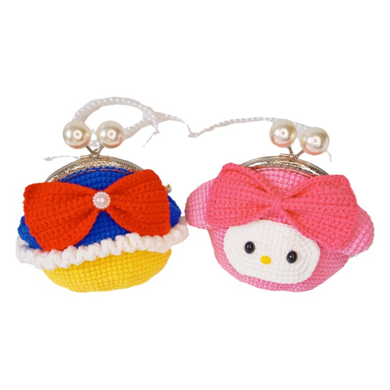 10.5 mouth gold bag sweet princess hand-woven bag wool crocheted coin purse Snow White crossbody bag
