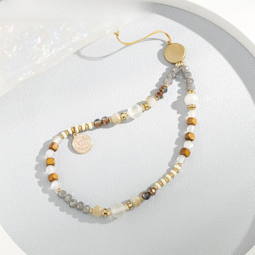 Bohemian style phone chain short wrist cord pendant creative crystal bead phone anti-fall rope wholesale