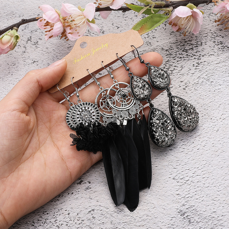 Nihaojewelry Wholesale Jewelry Retro Alloy Long Tassel Earrings Set display picture 7