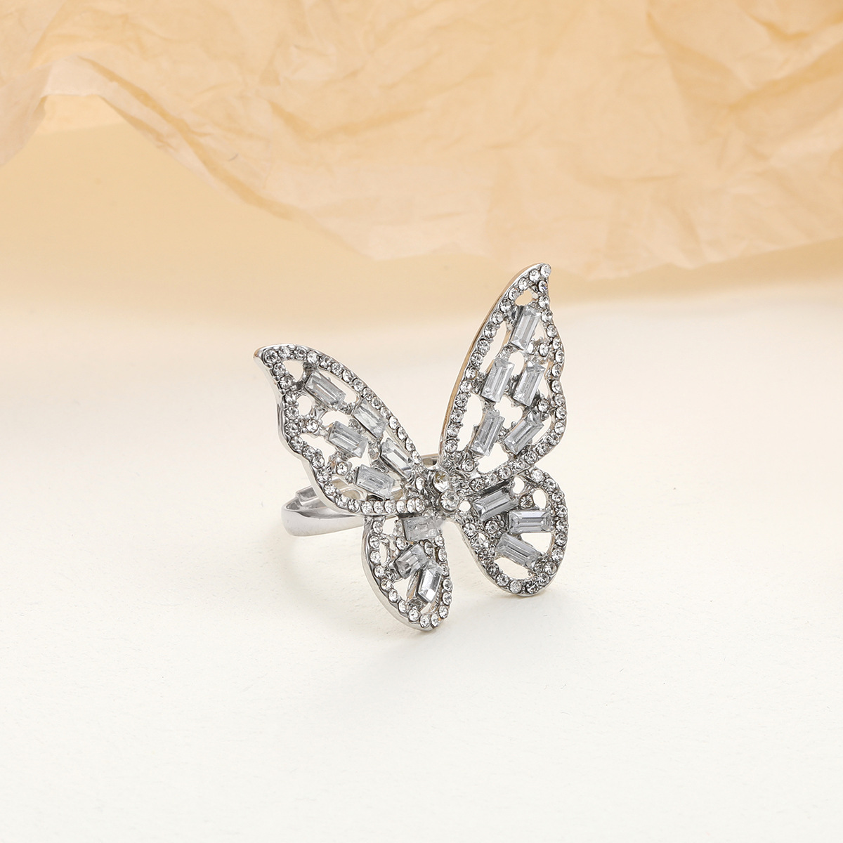 Fashion Butterfly Alloy Plating Rhinestones Women's Open Ring display picture 4