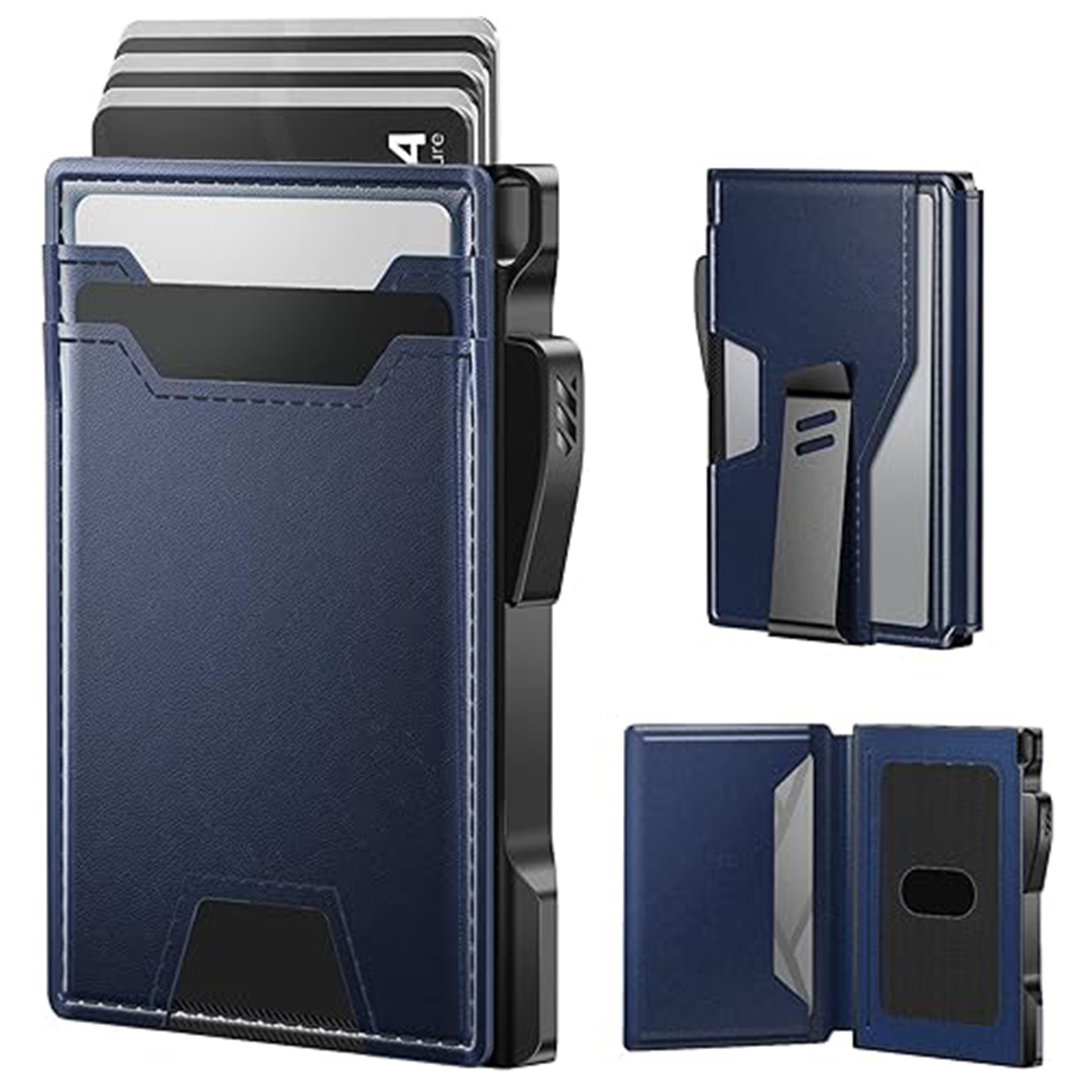 Transfronterizo simple RFID antirrobo cepillo de tarjetas de metal portátil de fibra de carbono cartera de negocios multifuncional para hombres