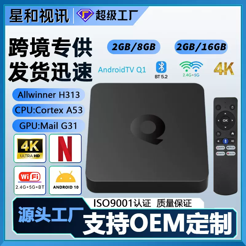 跨境新品安卓10.0双频智能语音播放器ATV网络机顶盒H313盒子TVBOX