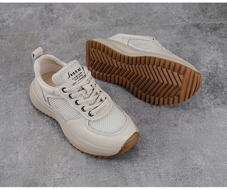Giày sneaker nữ chunky đế dày da bò lỗ thoáng khí — màu trắng chi tiết 14