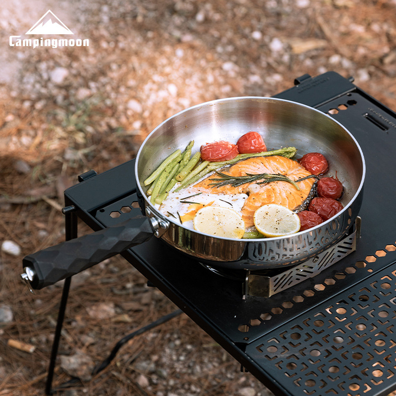 Koman Cc-23 Camping Three-Layer Steel Frying Pan Portable Detachable Handle Deep Frying Pan Suitable for Frying, Cooking and Frying