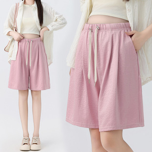 2024 Pregnant Women's Shorts Summer Thin Outer Wear Acetic Acid Small Casual Loose Pants Wide Leg Pants Summer Wear