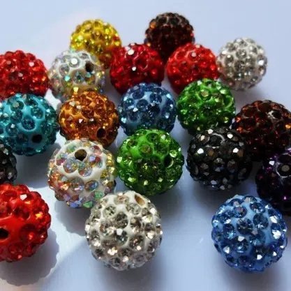 跨境双孔10mm直孔钻球满钻ab软陶泥香巴拉珠子玫红浅粉白色u65