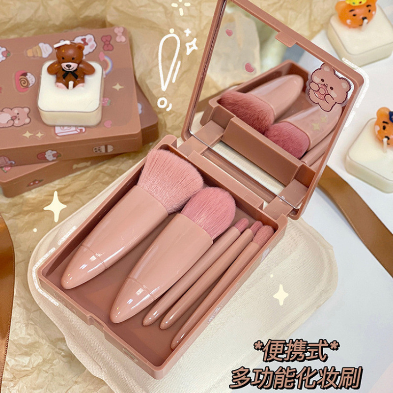 新しいトラベル5ミラーボックスメイクブラシセットポータブル多機能パウダーブラシブラッシュブラシ美容ツール|undefined
