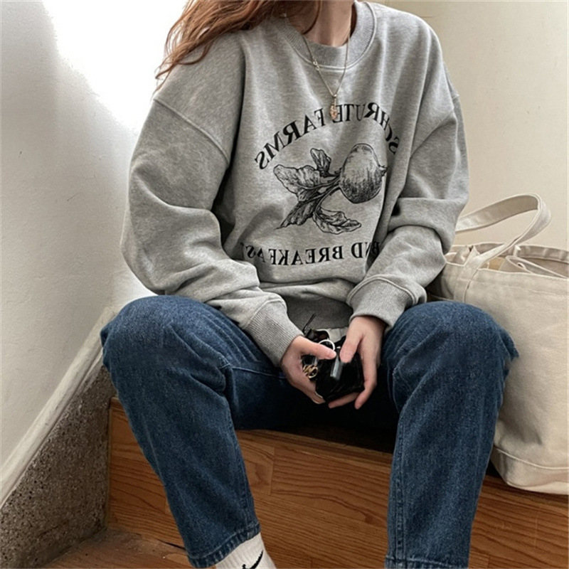 Dongdaemun Purchasing Agent 2025 Spring New Korean Style Lazy Loose Carrot Print Long-Sleeved Sweatshirt Women's Tops