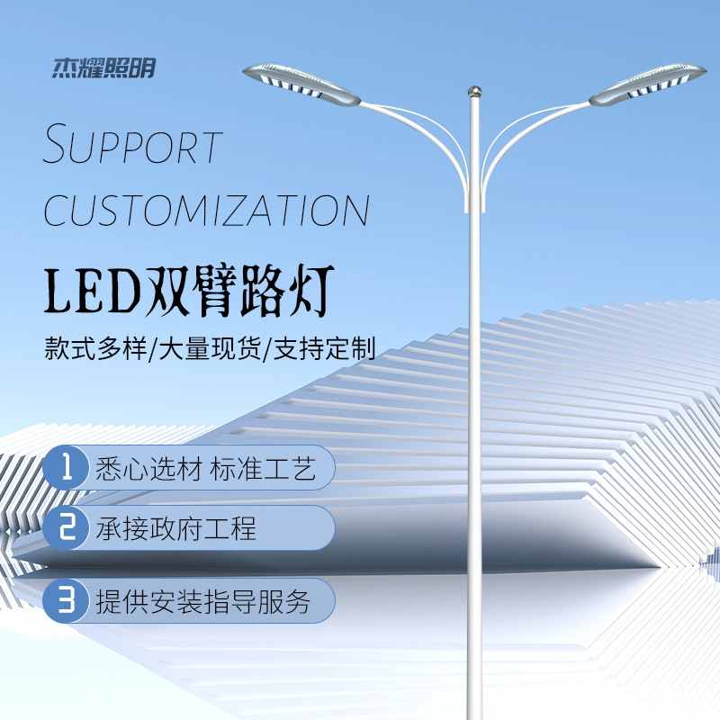 道路灯厂家供应8米10米12米双单臂路灯厂区臂路灯杆供应LED路灯