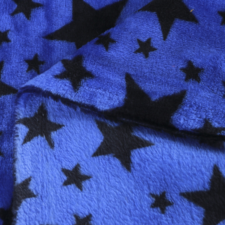 法兰绒印花 睡衣家居服面料加厚面料五角星印花双面毛毯面料