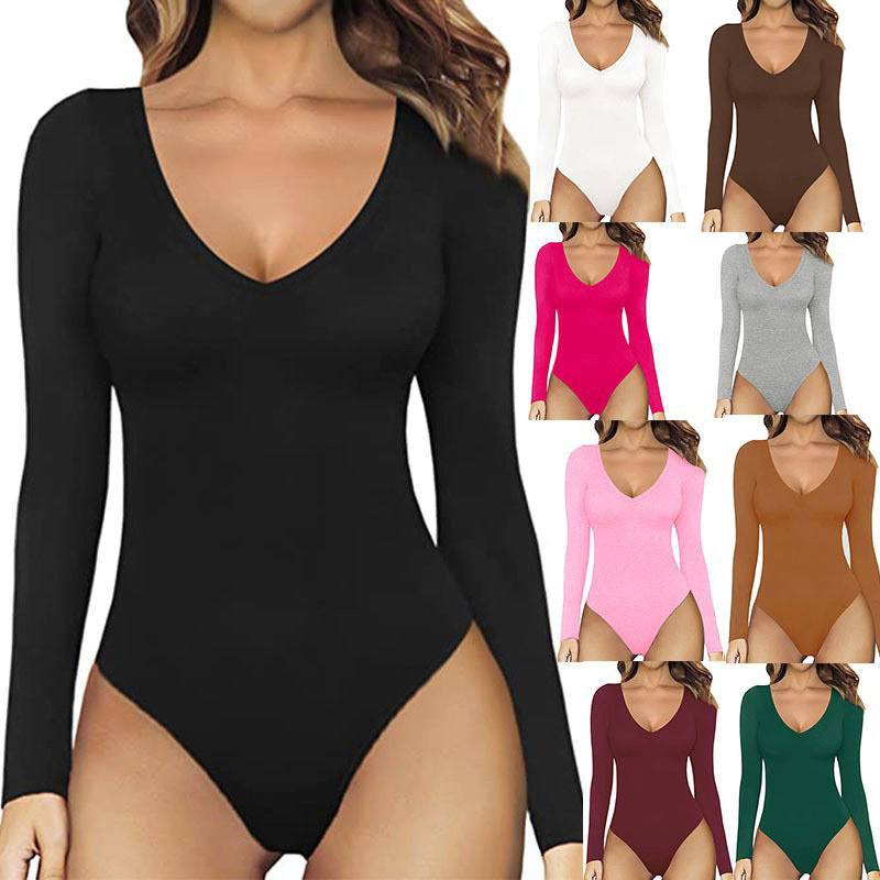 jumper bottom blouse blouses in Europe and the United States sexy V-neck long-sleeved jumpsuit