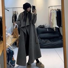 秋冬中长款结婚新娘双面绒毛呢外套女宽松简约灰色小个子呢子大衣