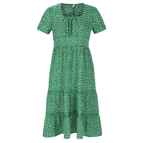 Summer New Arrival Best Selling Floral Print Women's Long-Sleeve Square Neck Bubble Sleeve High-Waist Chiffon Dress