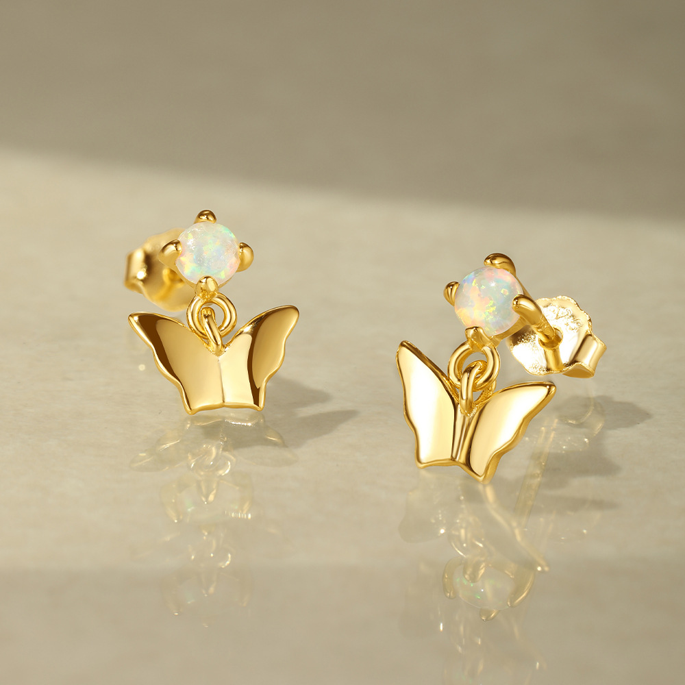 2g Weight 925 Sterling Silver Ear Needle Material Opal, Zircon Inlay Material Drop Earrings, Ear Studs Classification 1 Pair Quantity Holiday, Daily Occasion 925 Sterling Silver Material Leaf, Butterfly Pattern Women's Gender Plating Design Simple Style Style 1 Pair 925 Sterling Silver Opal Zircon 925 Sterling Silver Earrings Leaf Butterfly Drop Earrings Ear Studs 6