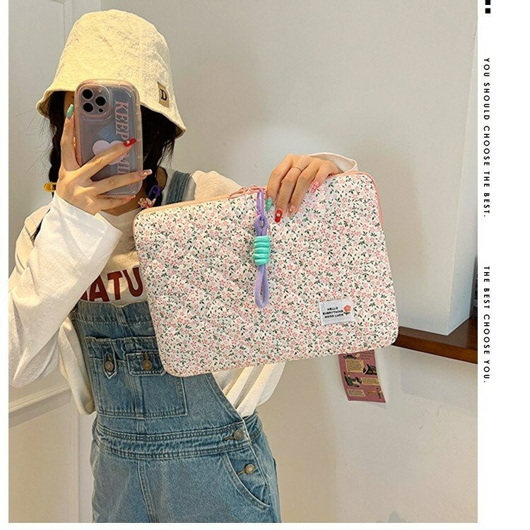 Cross-border Fresh Cotton 13.3-inch Inner Bag Laptop Bag Korean Style Small Floral Flat Panel Cover for Hair