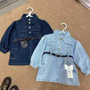 (Wholesale), fashionable denim dress, autumn brace, denim skirt, A-line, children's clothing
