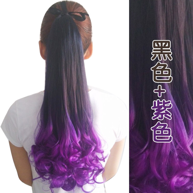 渐变挑染双色染色假发马尾女士梨花长卷发假马尾逼真绑式卷马尾