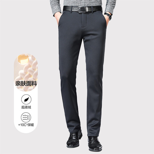 Exclusive lined and thickened autumn and winter men's long pants elastic dad's suit pants middle-aged casual pants