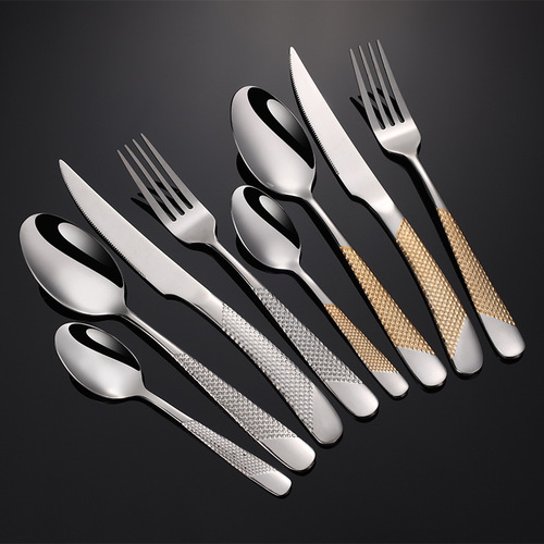 Iron 410 stainless steel star diamond series cutlery, fork, spoon, western tableware, gold-plated four main parts, multi-specification hotel gifts
