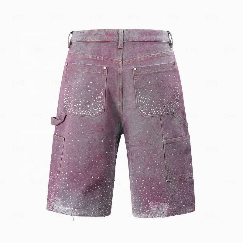 Wholesale Clothing High-Quality Vintage Distressed Rhinestone Washed Loose Fashion Denim Shorts Men's Wear Wholesale Clothing High-Quality Vintage Distressed Rhinestone Washed Loose Fashion Denim Shorts Men's Wear