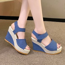 坡跟鱼嘴凉鞋女松糕底圆头高跟凉鞋女外穿 Womens Wedge Slippers