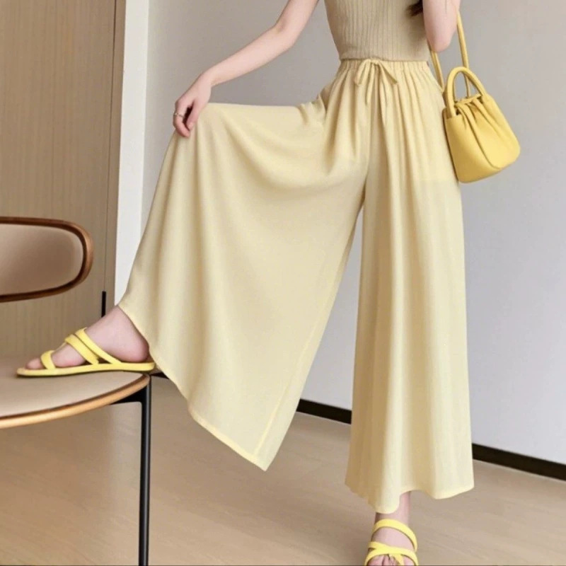 Women's Summer Thin High-End A-Line Long Skirt with High Waist and Drape, Ice Silk Culottes, Wide-Leg Pants Women's Summer Thin High-End A-Line Long Skirt with High Waist and Drape, Ice Silk Culottes, Wide-Leg Pants